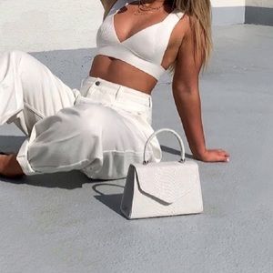 Small white faux croc hand bag